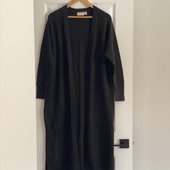 RD Style Long Black Open-Front Cardigan – Bouclé Knit – Cozy Duster Sweater - Picture 1 of 8